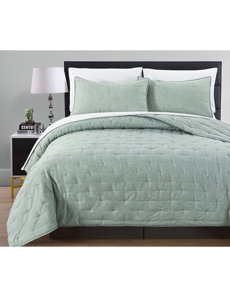 SET COLCHA LINEN, MAT-QS, VERDE HAUS