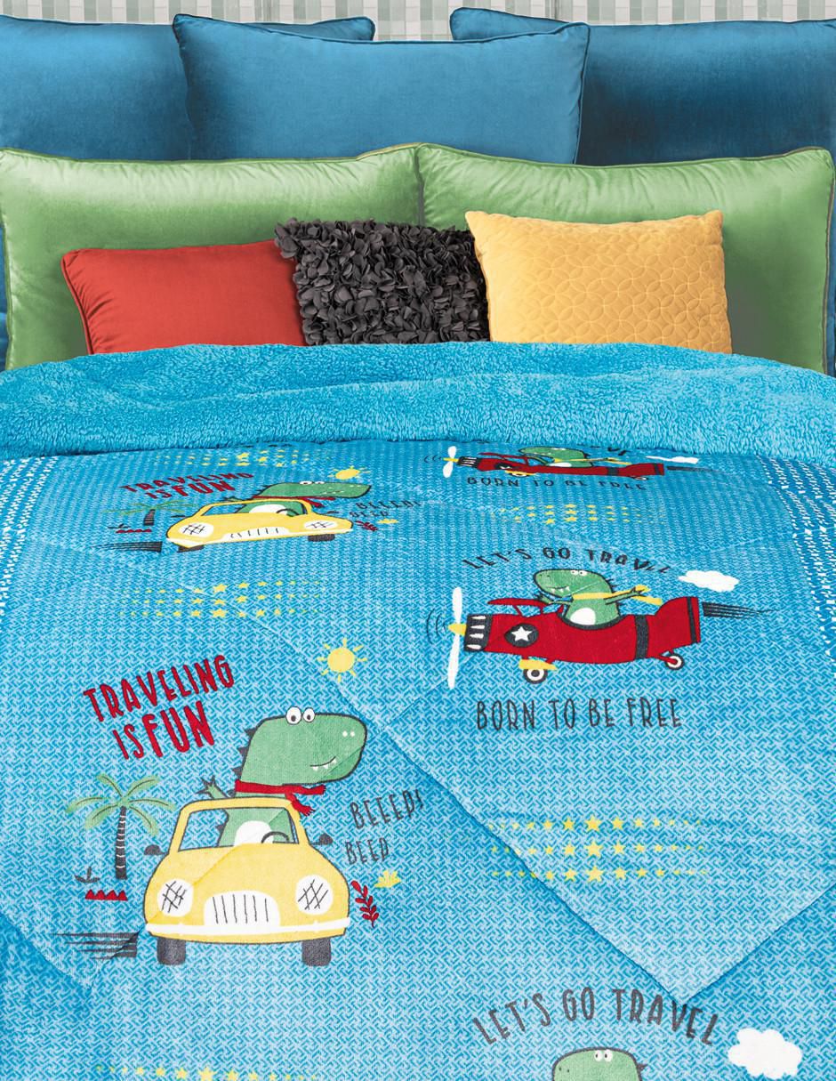 Cobertor Invernal Dino Travel estampado infantil