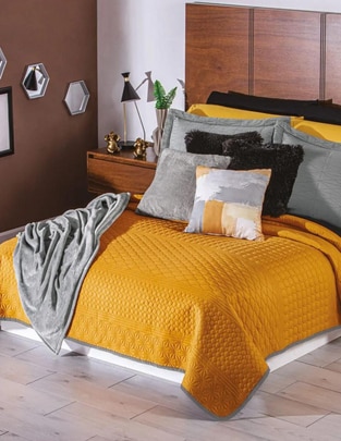 Colcha Mustard Gray Mix Colcha Mustard Gray Mix