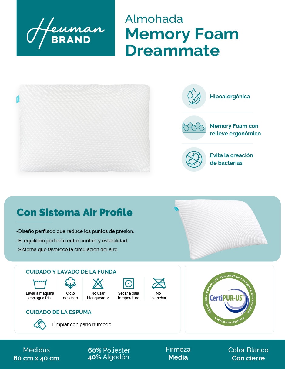 Almohada Dreammate firmeza media Almohada Dreammate firmeza media