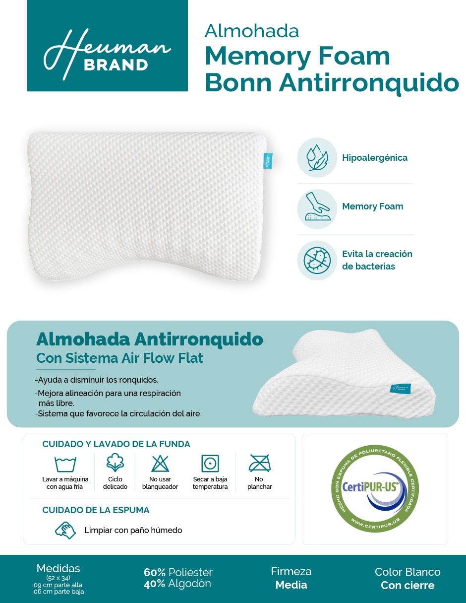 Almohada Bonn antirronquido firmeza media