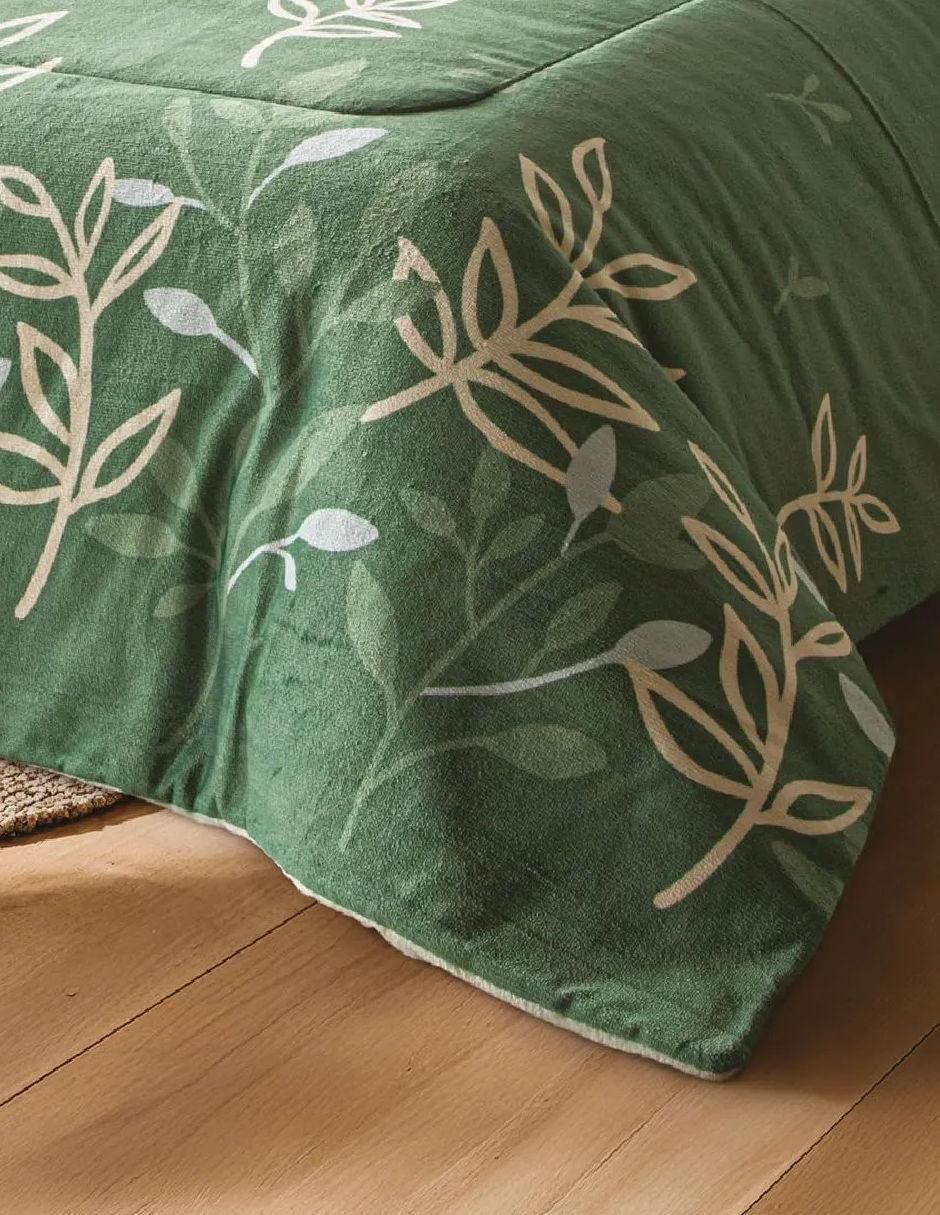 Cobertor LuxePuff Verde Amazonas estampado floral 3