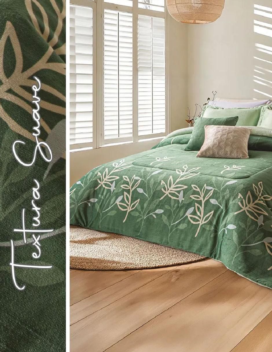 Cobertor LuxePuff Verde Amazonas estampado floral 4
