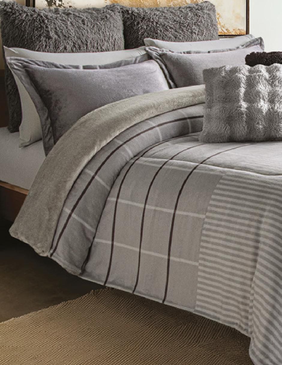 Cobertor  Luxs Gray Shadow estampado geométrico 4