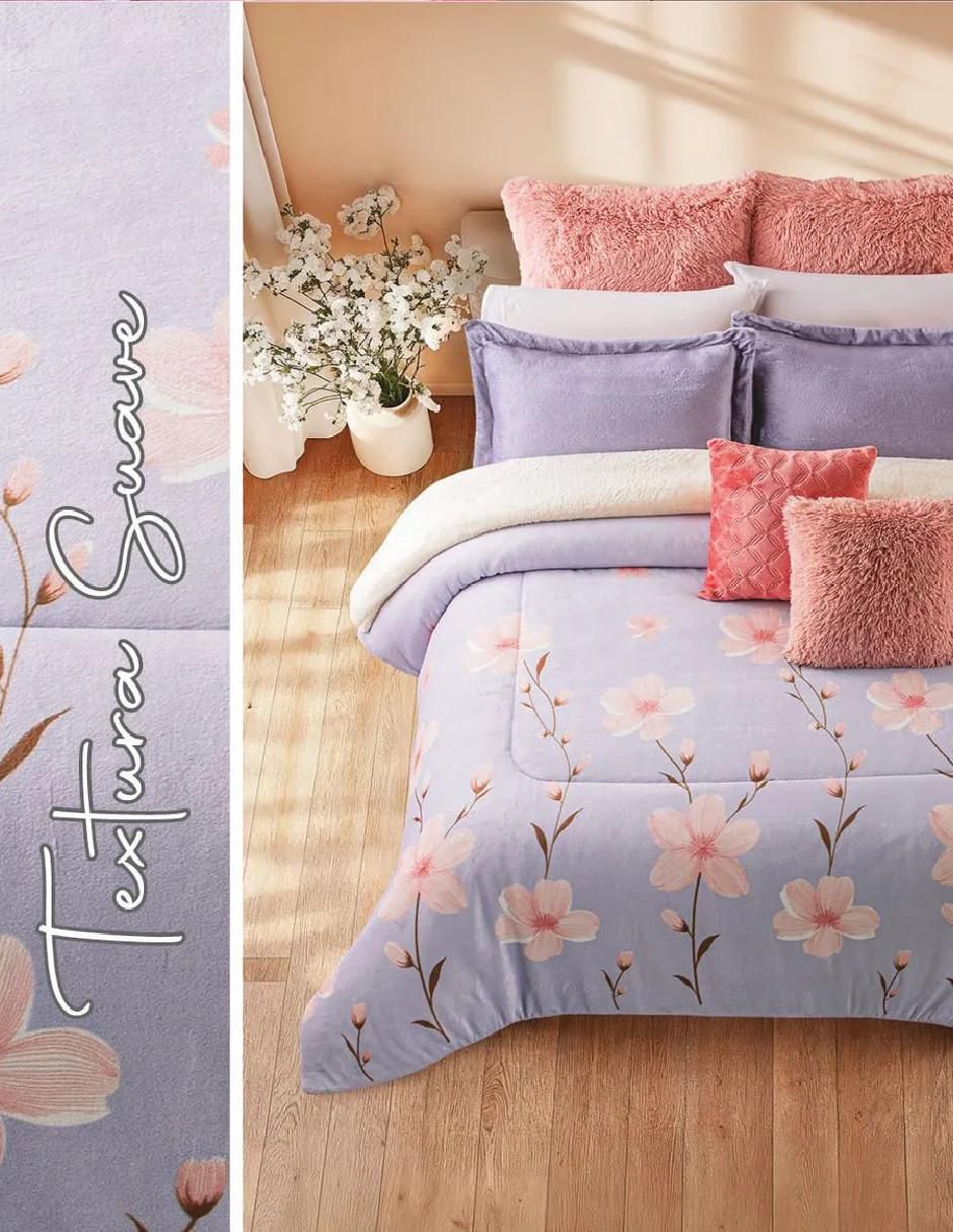 Cobertor Fluffy Lilac Coquette estampado floral 4