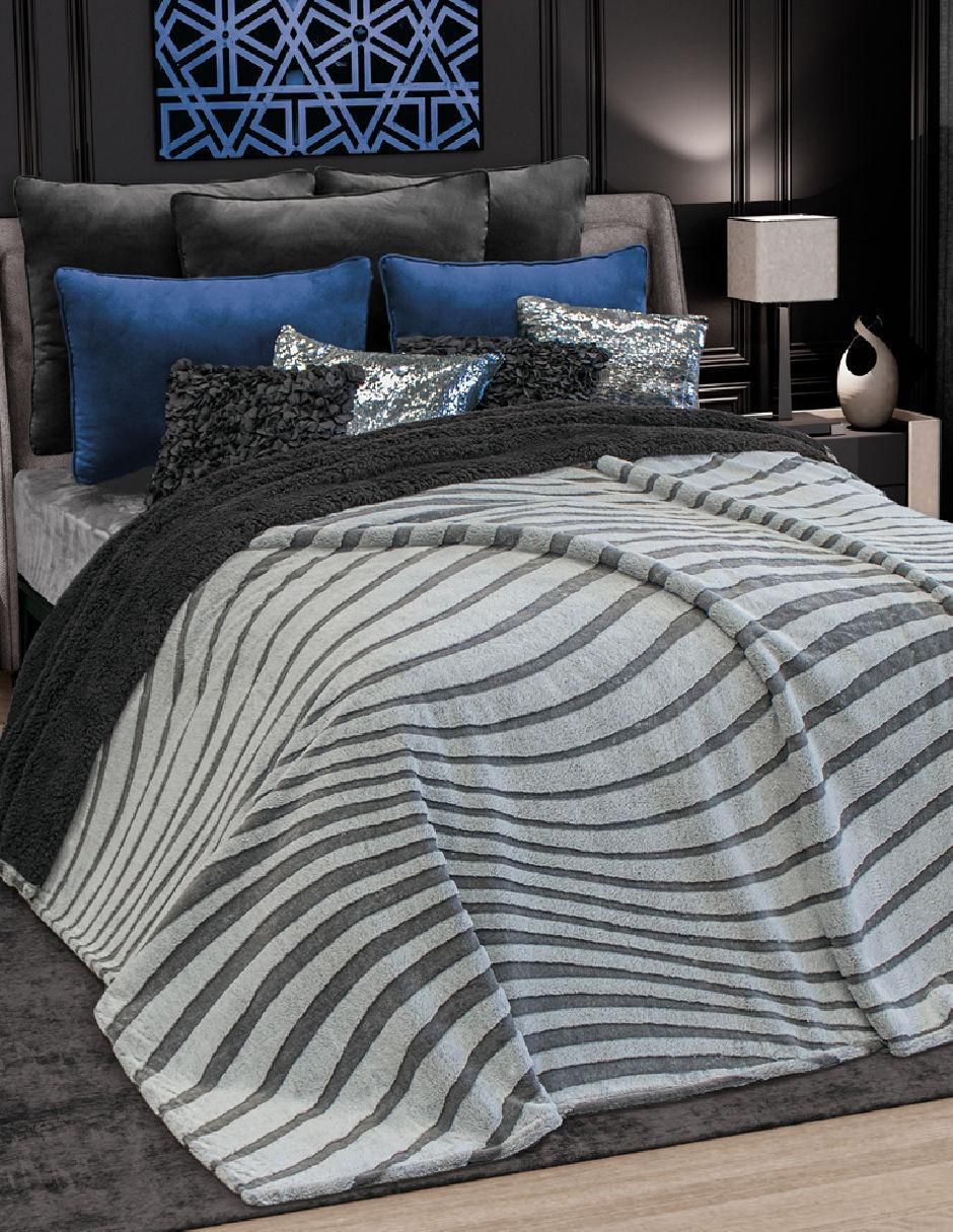 Cobertor Dúo Sherpa Titanium estampado a rayas Cobertor Dúo Sherpa Titanium estampado a rayas