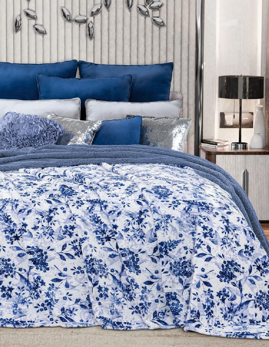 Cobertor Dúo Sherpa Índigo estampado floral