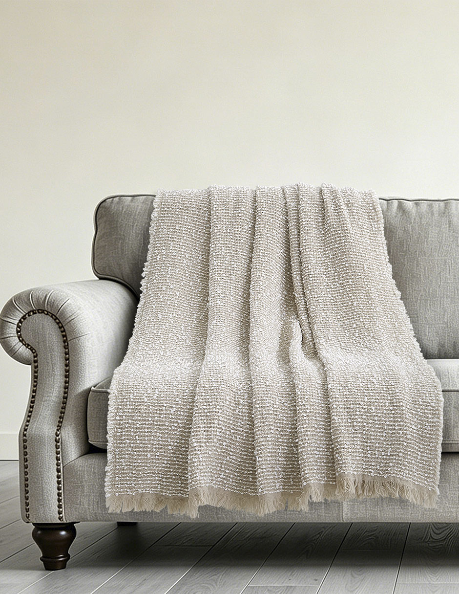 FRAZADA BOUCLE ANHELO, ESTÁNDAR, BEIGE 6