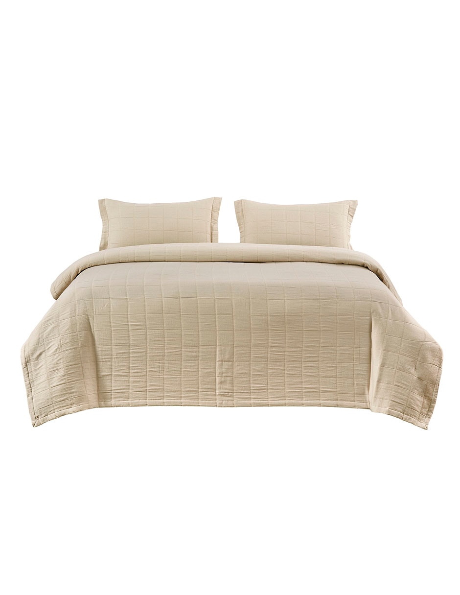 SET COLCHA ANHELO COTT, MAT-QS, TAUPE
