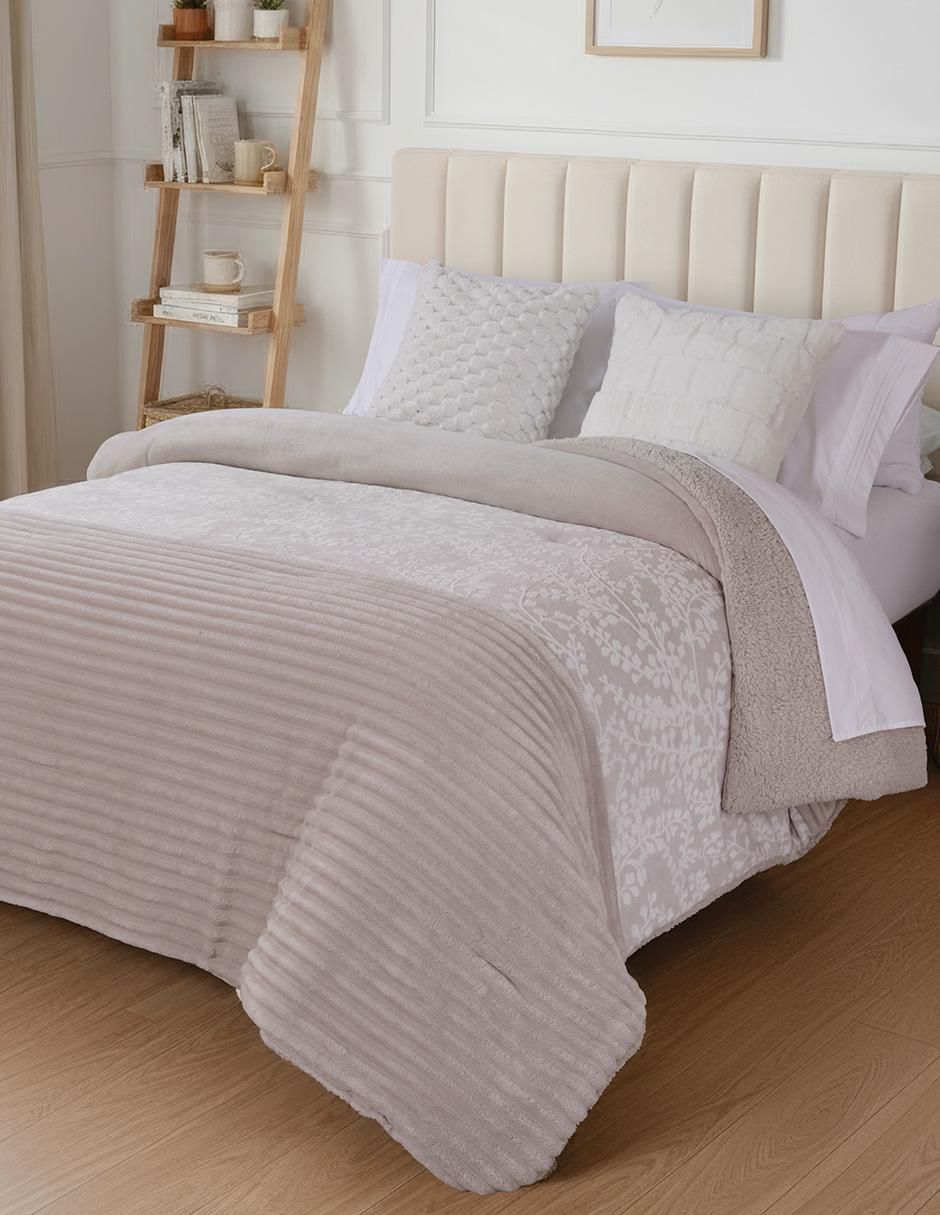 Cobertor Platino Champagne estampado floral 3