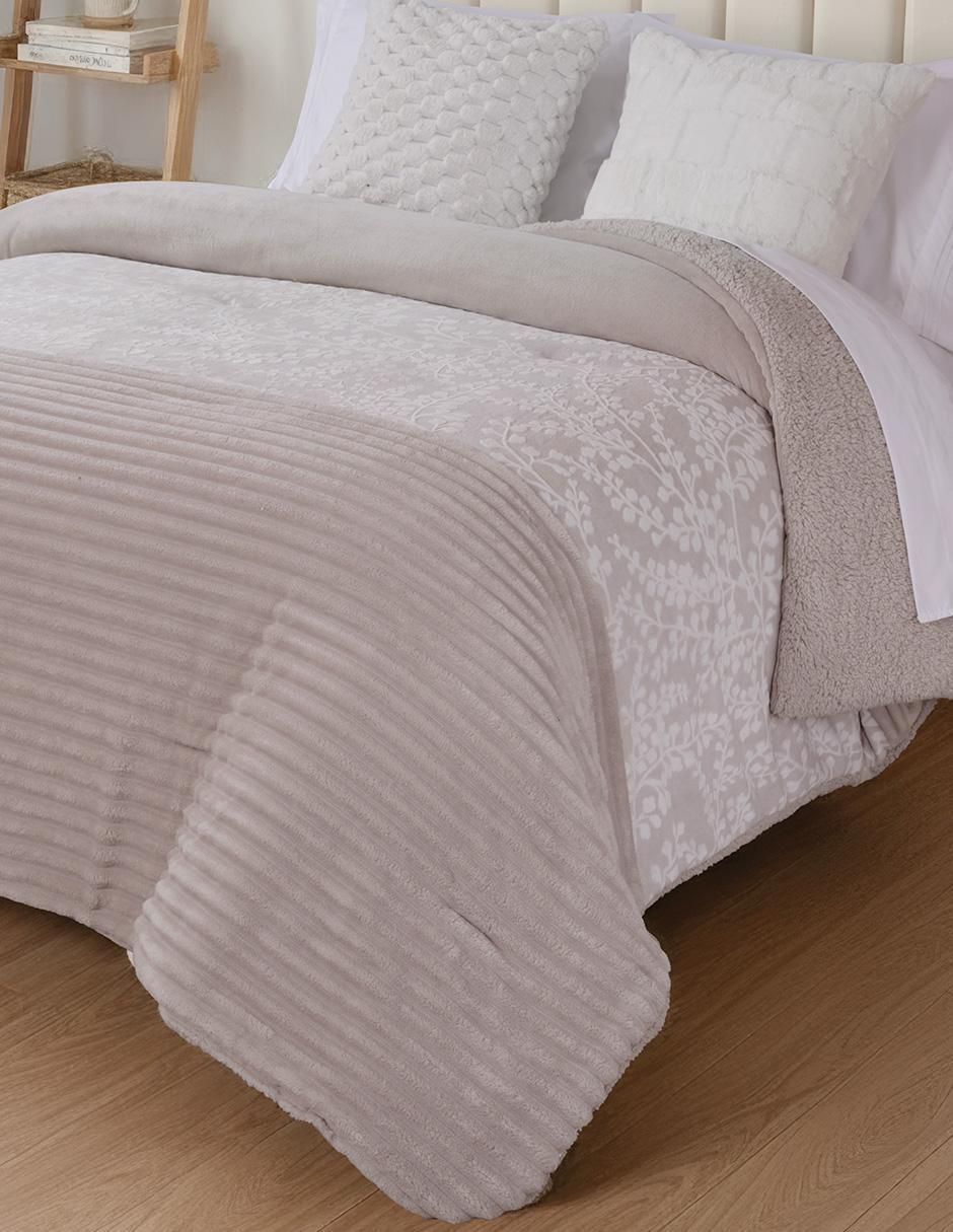 Cobertor Platino Champagne estampado floral 2