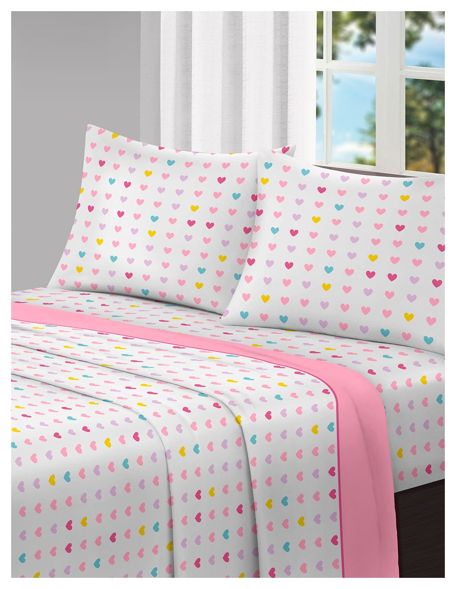 Juego de sábanas de Fleece Hearts Pink 1