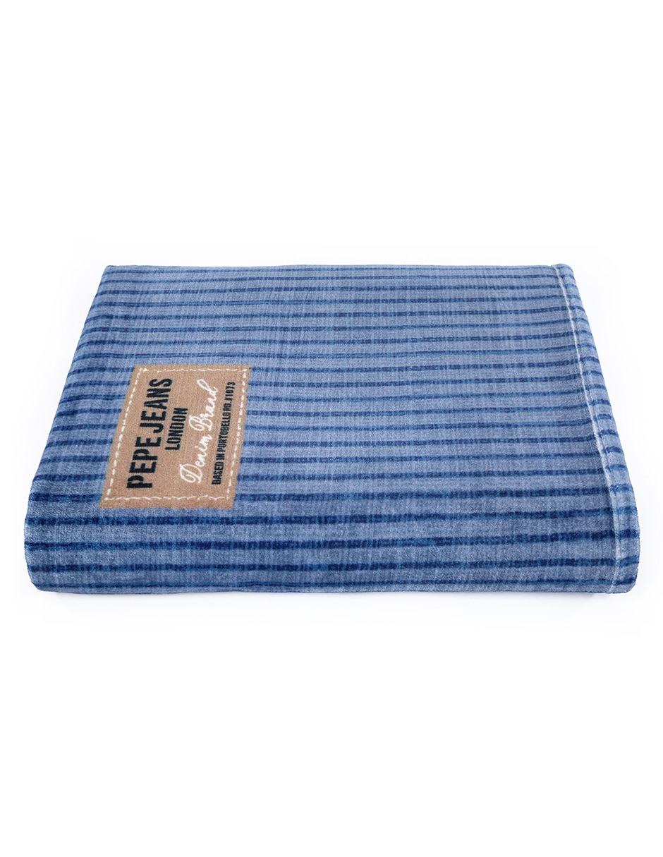 Cobertor jeans portree navy estampado a rayas