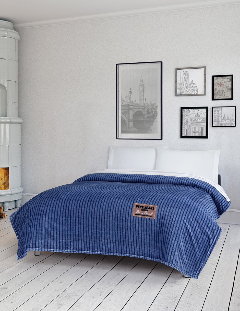 Cobertor jeans portree navy estampado a rayas 3