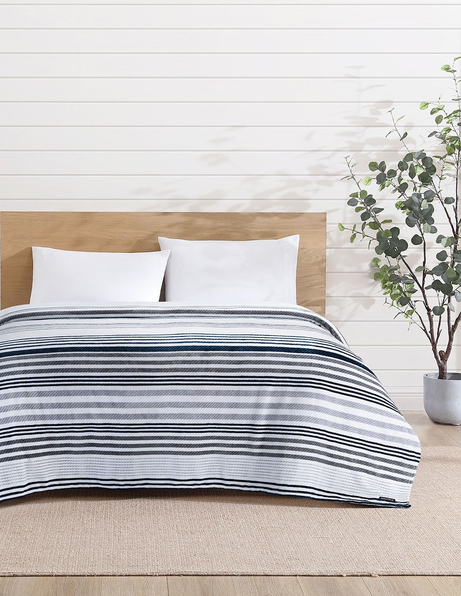 Cobertor PUNTA AZUL TEX GRY-NAV estampado a rayas