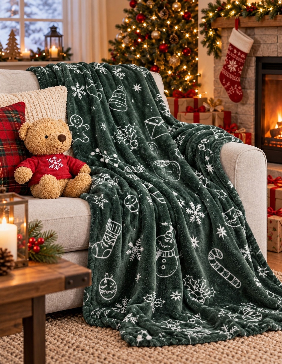 Kit de frazada clásica de tejido microfibra navidad 2