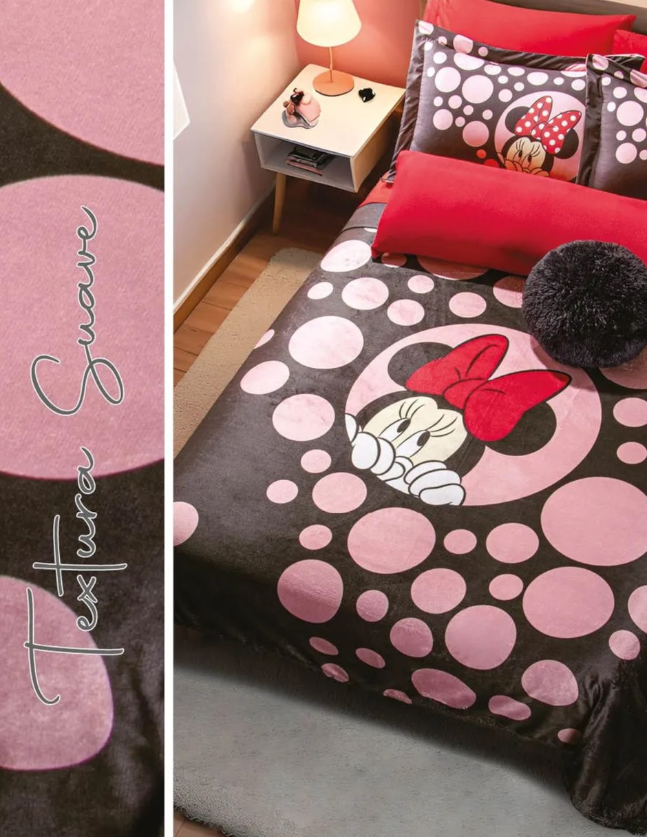 Cobertor minnie ligero minnie black dots estampado infantil