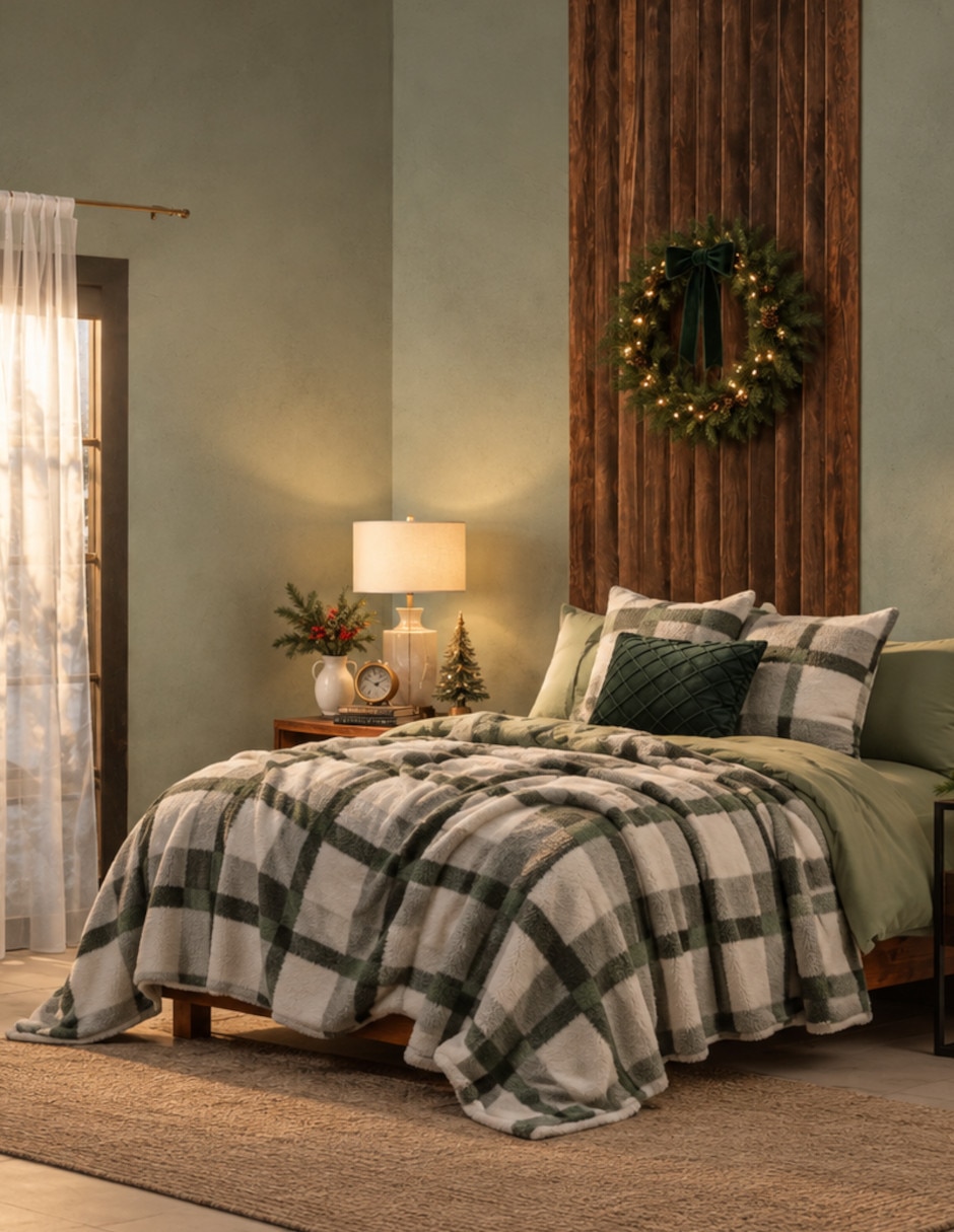 Cobertor Navidad Noel Tartan estampado Texturizado Cobertor Navidad Noel Tartan estampado Texturizado