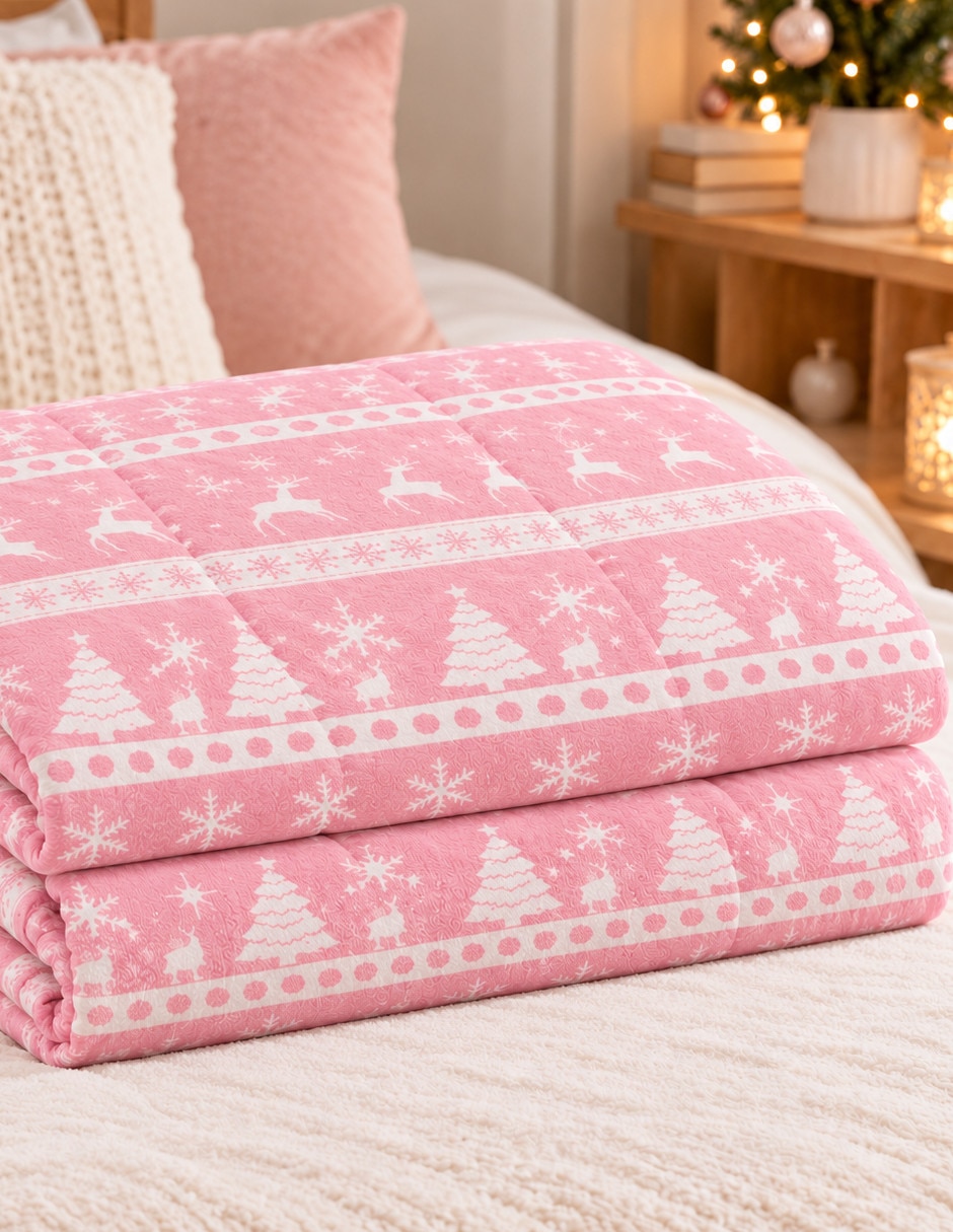 Cobertor Navidad Ligero Navidad Rosa estampado Gráfico 4