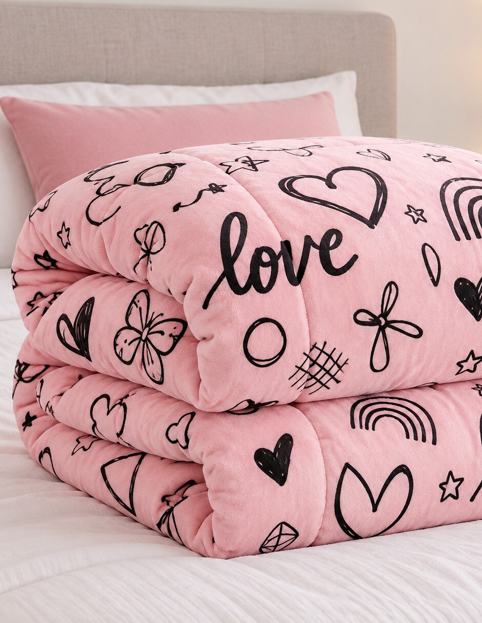 Cobertor No aplica Fluffy Pink Doodle estampado Gráfico 3