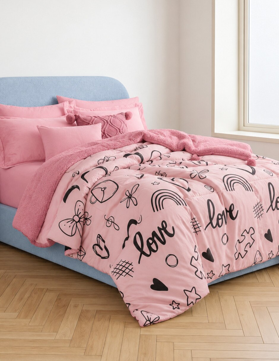 Cobertor No aplica Fluffy Pink Doodle estampado Gráfico 4