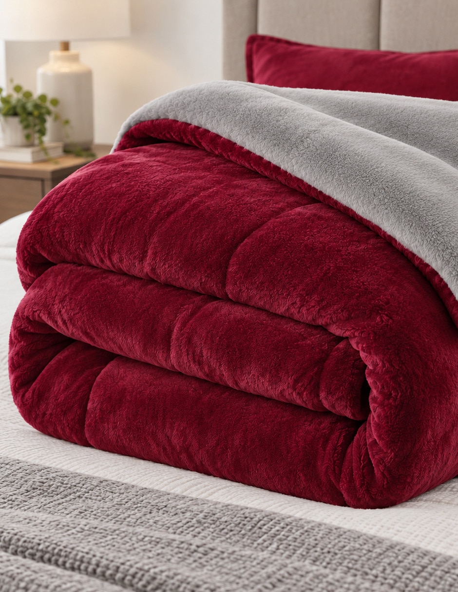 Cobertor No aplica Invierno Borgoña estampado Liso 4