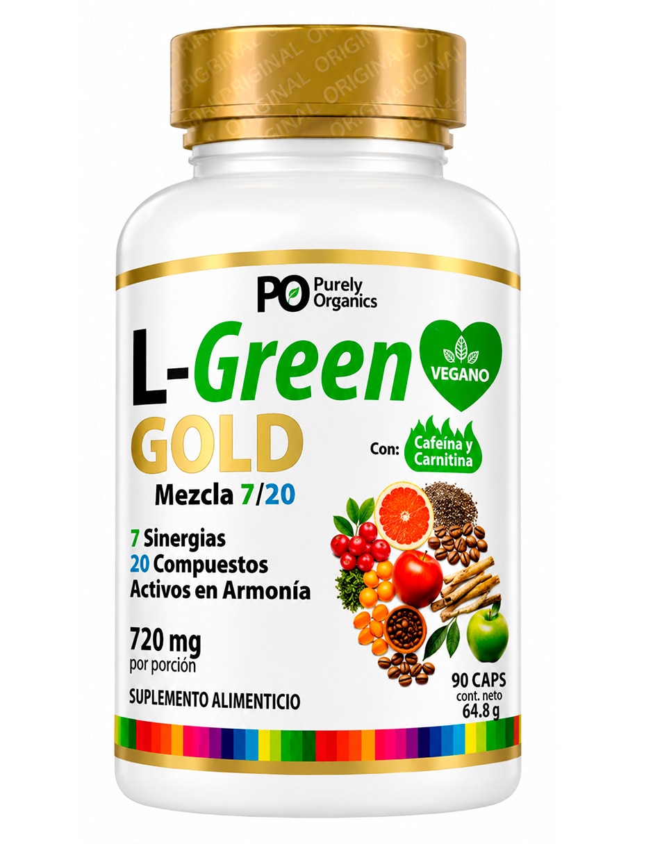 L-Green Gold vegano de origen orgánico con cafeína 90 cápsulas
